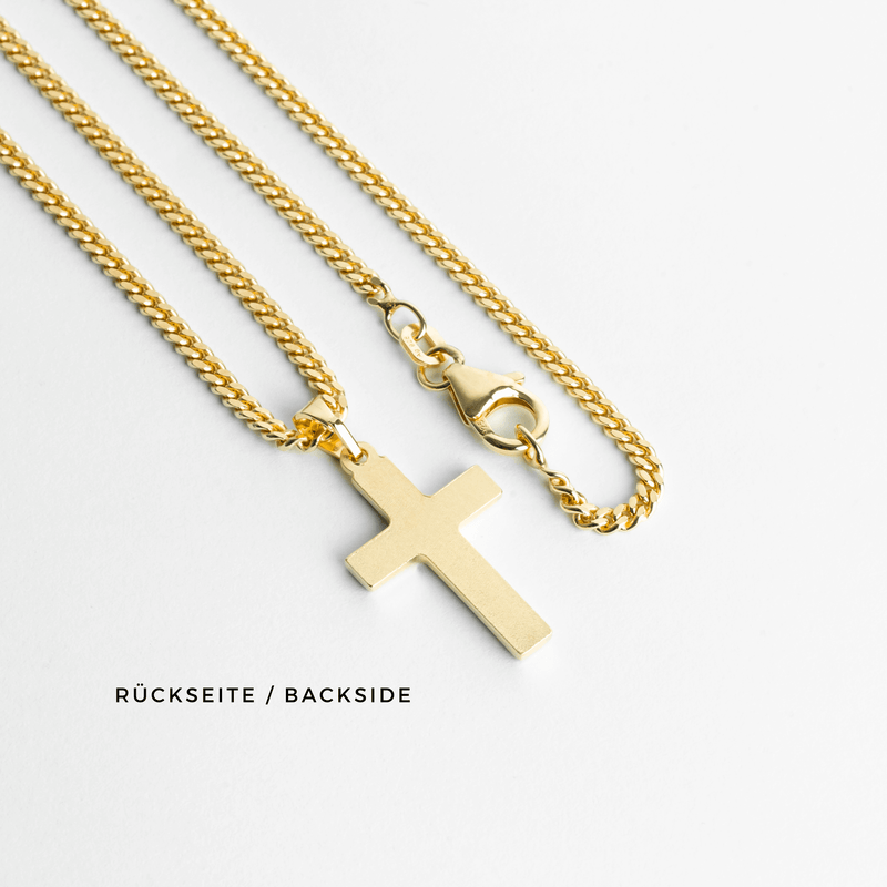 CROSS NECKLACE MATTED 925 SILVER 18 CARAT GOLD PLATED