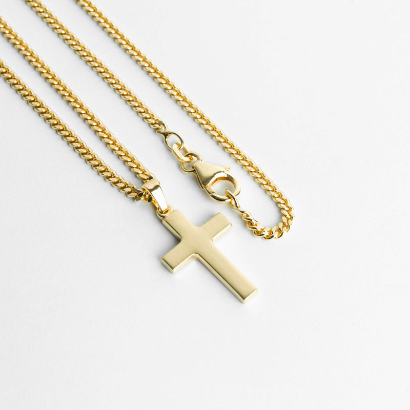 CROSS NECKLACE MATTED 925 SILVER 18 CARAT GOLD PLATED