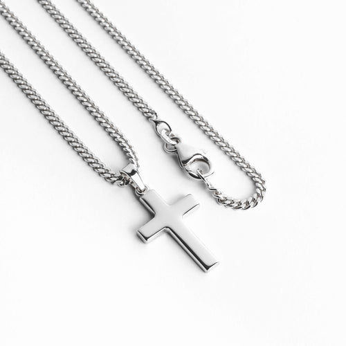 CROSS NECKLACE POLISHED 925 SILVER RHODIUM PLATED - IDENTIM®