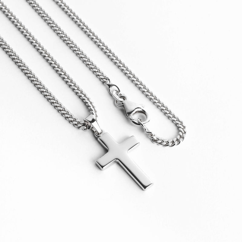 CROSS NECKLACE POLISHED 925 SILVER RHODIUM PLATED