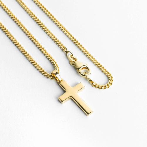 CROSS NECKLACE POLISHED 925 SILVER 18 CARAT GOLD PLATED - IDENTIM®