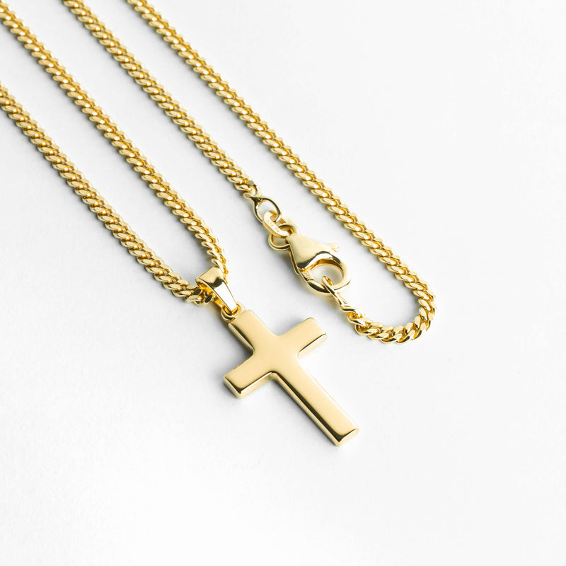 CROSS NECKLACE POLISHED 925 SILVER 18 CARAT GOLD PLATED