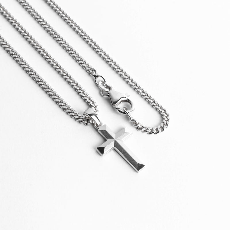 CROSS NECKLACE DIAMOND CUT 925 SILVER RHODIUM PLATED