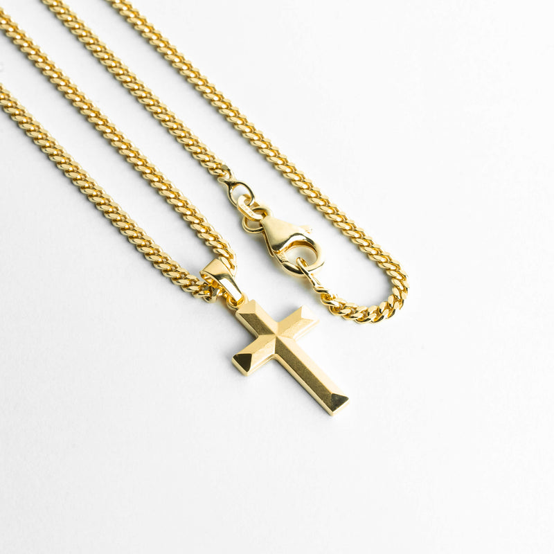 CROSS NECKLACE DIAMOND CUT 925 SILVER 18 CARAT GOLD PLATED