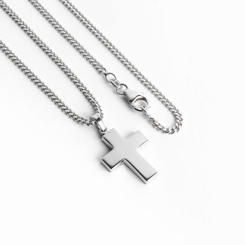 CROSS NECKLACE POLISHED 925 SILVER RHODIUM PLATED - IDENTIM®
