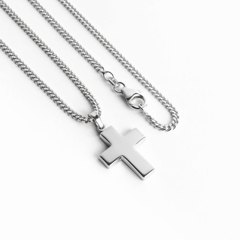 CROSS NECKLACE POLISHED 925 SILVER RHODIUM PLATED