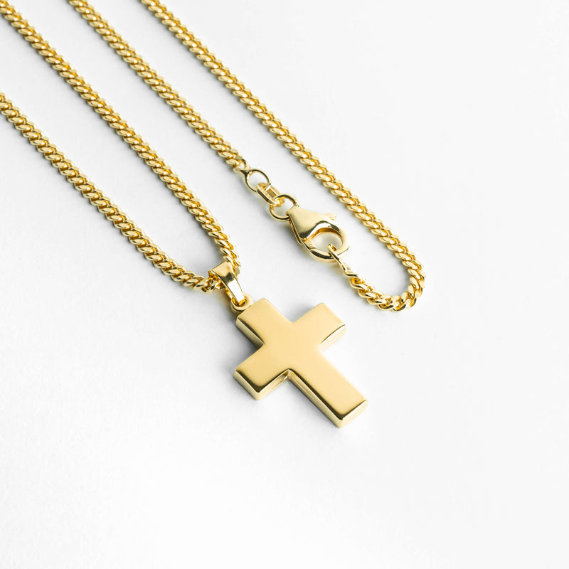 CROSS NECKLACE POLISHED 925 SILVER 18 CARAT GOLD PLATED