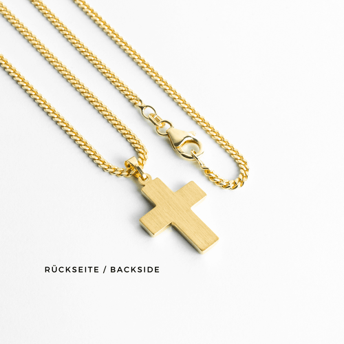 CROSS NECKLACE POLISHED 925 SILVER 18 CARAT GOLD PLATED - IDENTIM®