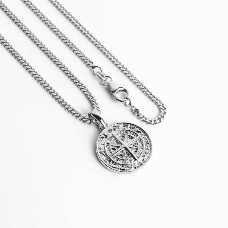 COMPASS NECKLACE 925 SILVER RHODIUM PLATED