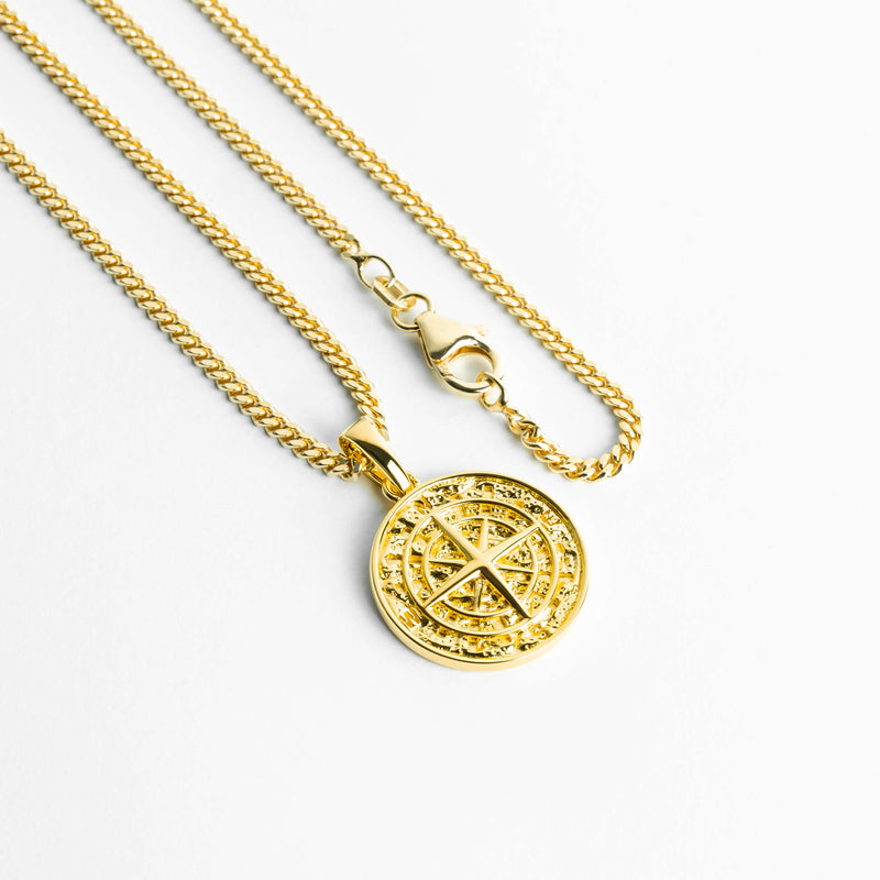 COMPASS NECKLACE 925 SILVER 18 CARAT GOLD PLATED
