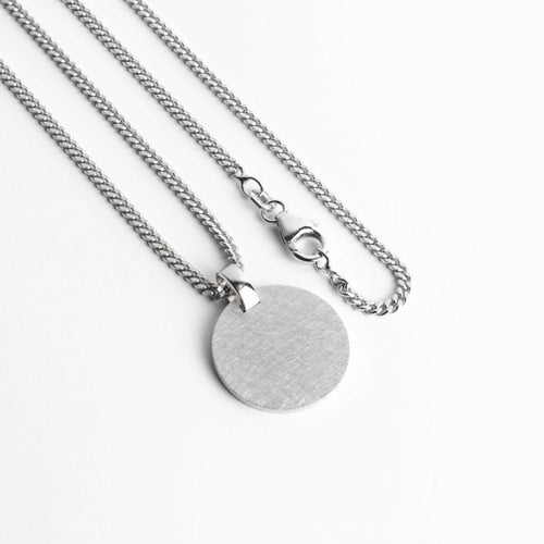 ENGRAVING PLATE ROUND ICE MATT NECKLACE 925 SILVER RHODIUM PLATED - IDENTIM®