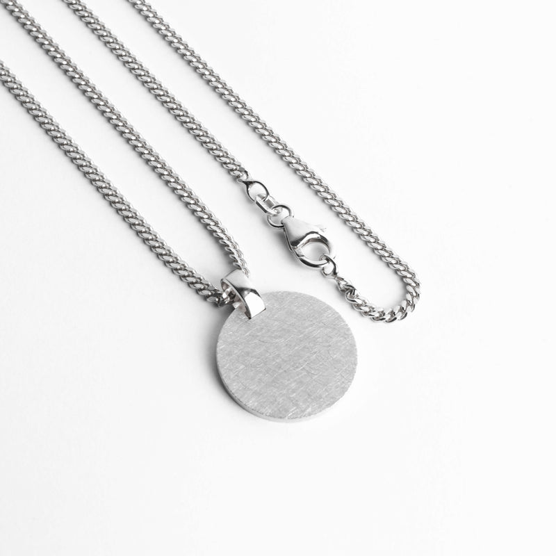 ENGRAVING PLATE ROUND ICE MATT NECKLACE 925 SILVER RHODIUM PLATED