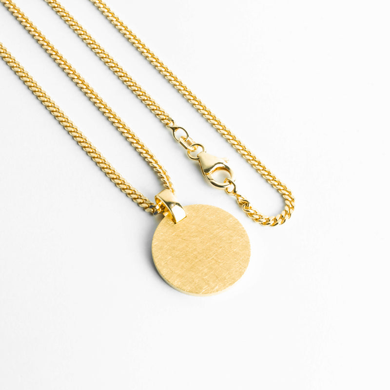 ENGRAVING PLATE ROUND ICE MATT NECKLACE 925 SILVER 18 CARAT GOLD PLATED