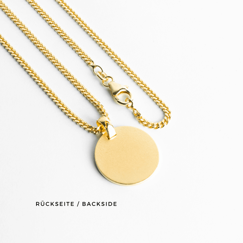 ENGRAVING PLATE ROUND ICE MATT NECKLACE 925 SILVER 18 CARAT GOLD PLATED