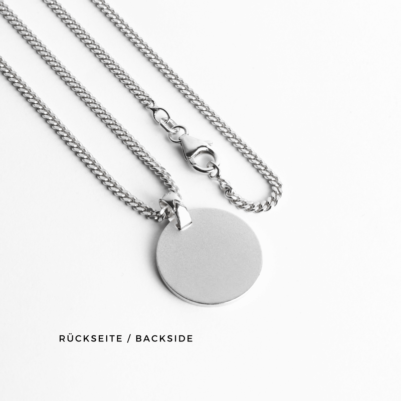 ENGRAVING PLATE ROUND ICE MATT NECKLACE 925 SILVER RHODIUM PLATED