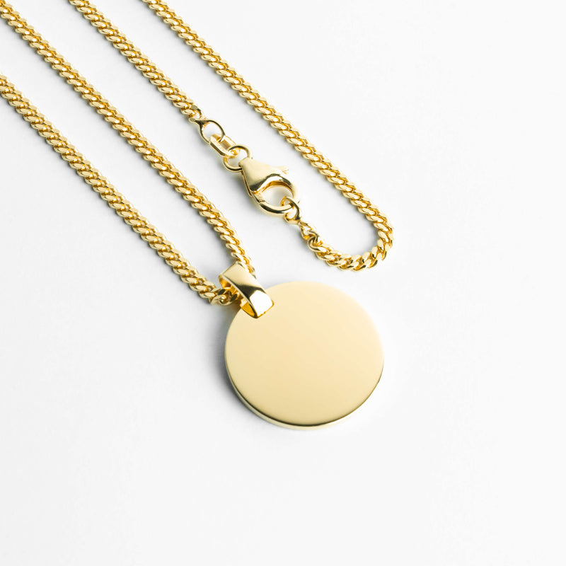 ENGRAVING PLATE ROUND NECKLACE 925 SILVER 18 CARAT GOLD PLATED