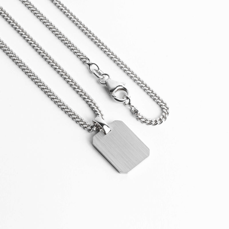 ENGRAVING PLATE OCTAGON NECKLACE 925 SILVER RHODIUM PLATED