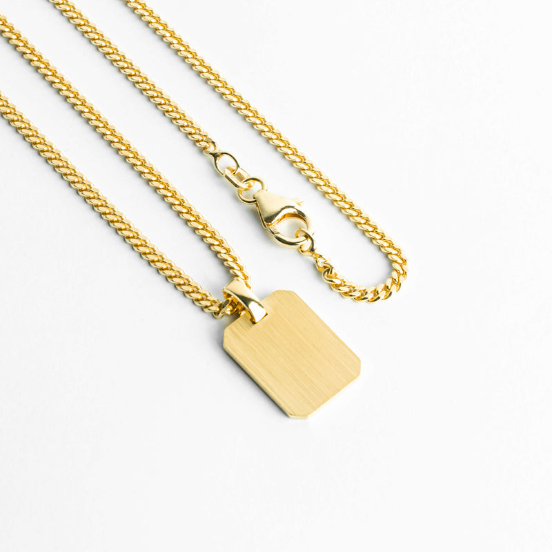 ENGRAVING PLATE OCTAGON NECKLACE 925 SILVER 18 CARAT GOLD PLATED