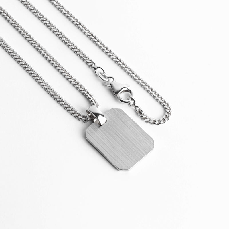 ENGRAVING PLATE OCTAGON NECKLACE 925 SILVER RHODIUM PLATED