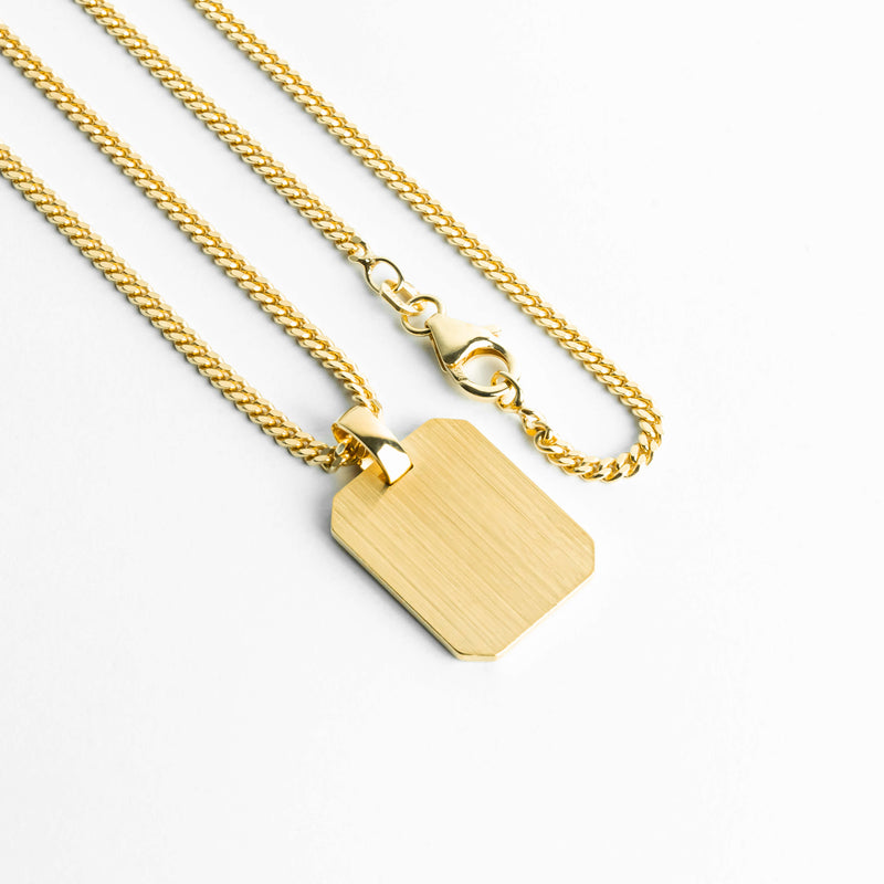 ENGRAVING PLATE OCTAGON NECKLACE 925 SILVER 18 CARAT GOLD PLATED