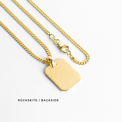 ENGRAVING PLATE OCTAGON NECKLACE 925 SILVER 18 CARAT GOLD PLATED - IDENTIM®