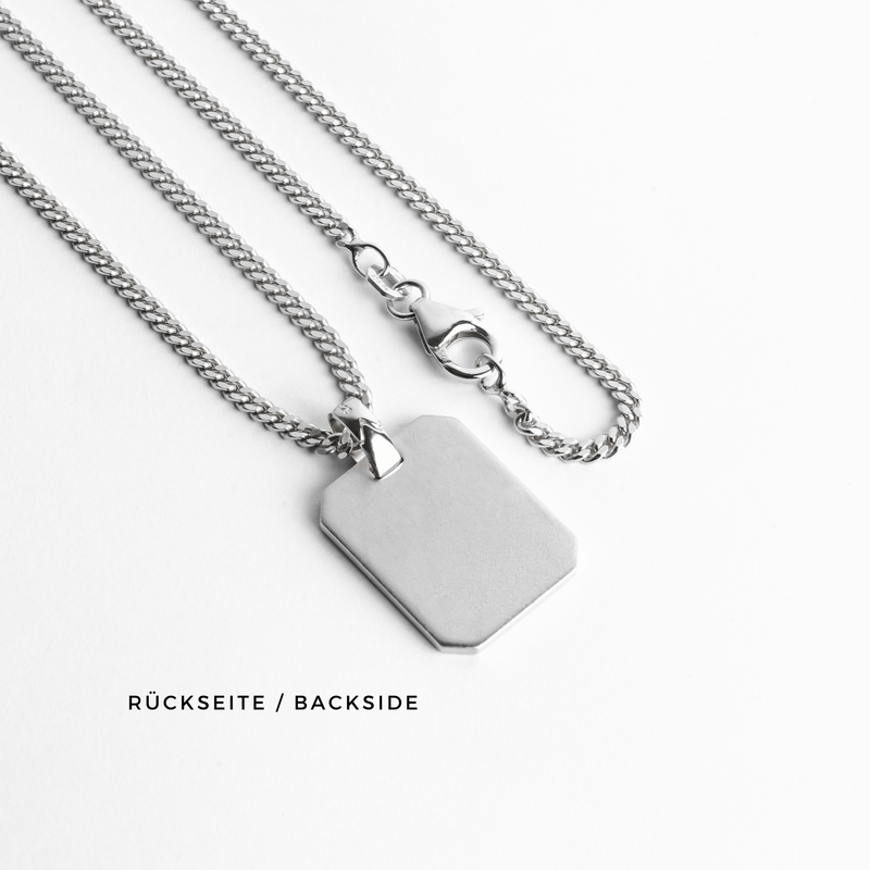 ENGRAVING PLATE OCTAGON NECKLACE 925 SILVER RHODIUM PLATED