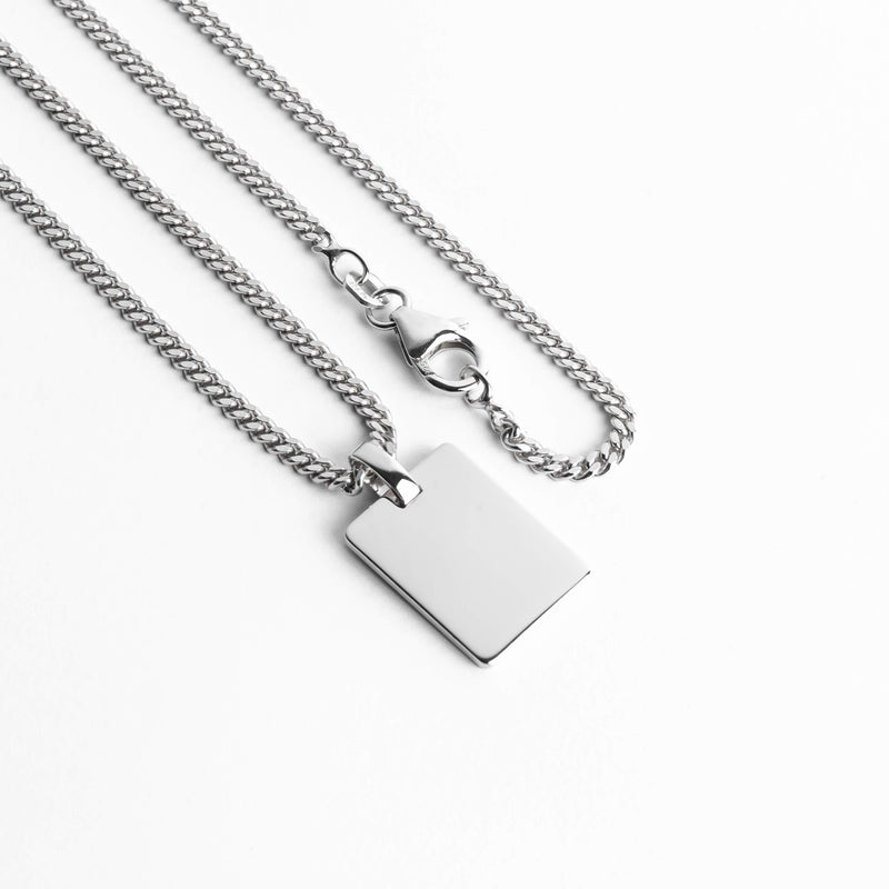 ENGRAVING PLATE RECTANGLE NECKLACE 925 SILVER RHODIUM PLATED