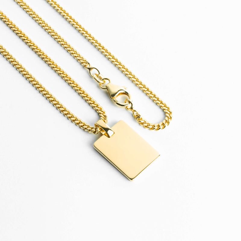 ENGRAVING PLATE RECTANGLE NECKLACE 925 SILVER 18 CARAT GOLD PLATED
