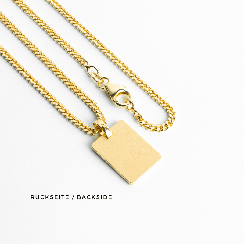 ENGRAVING PLATE RECTANGLE NECKLACE 925 SILVER 18 CARAT GOLD PLATED