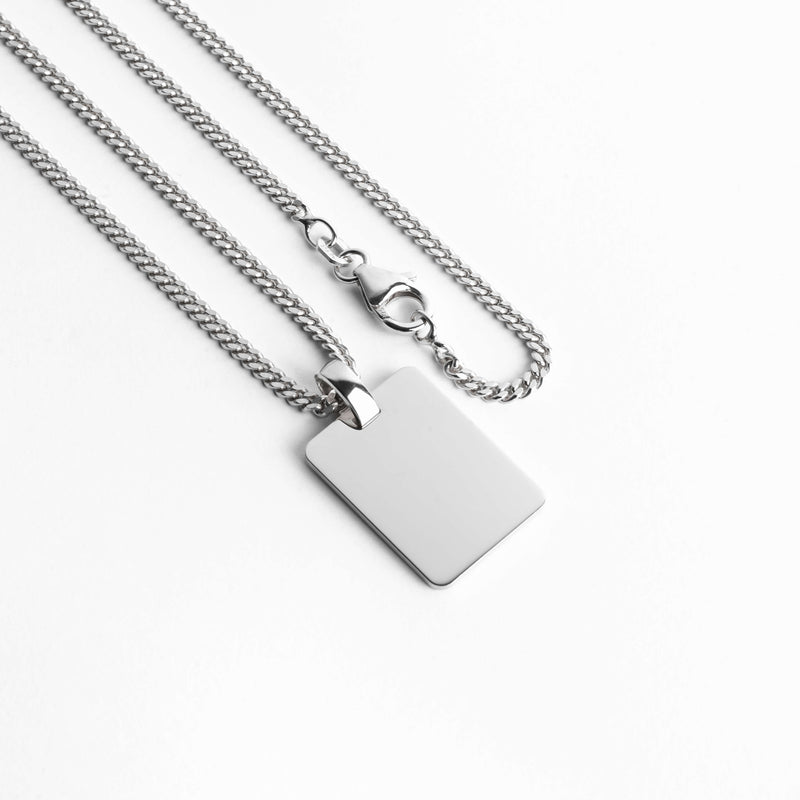 engraving plate rectangular necklace large 925 silver rhodium-plated