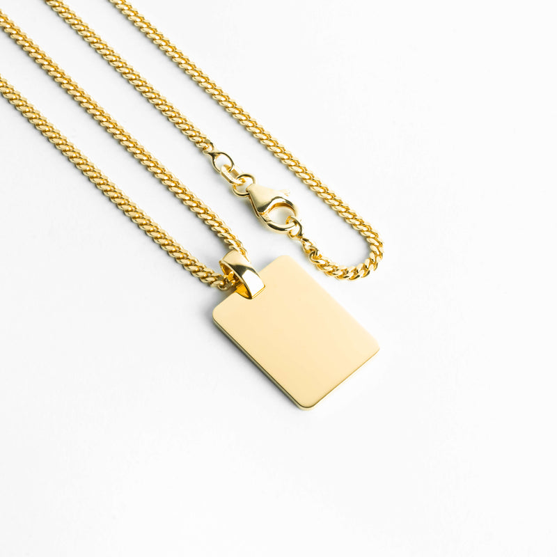 engraving plate rectangular necklace large 925 silver 18 carat gold plated