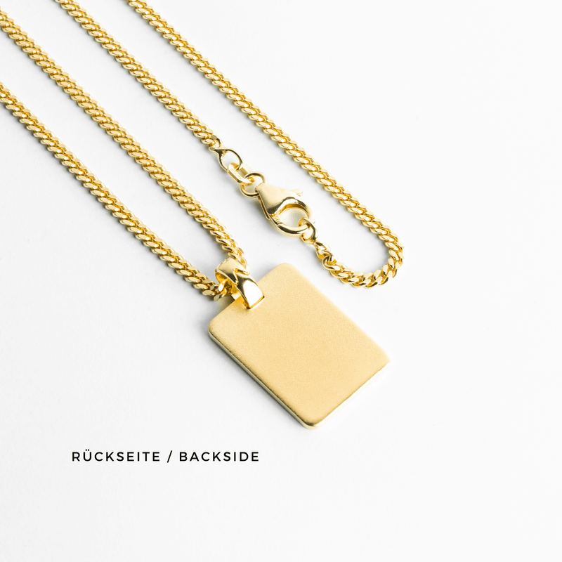 engraving plate rectangular necklace large 925 silver 18 carat gold plated