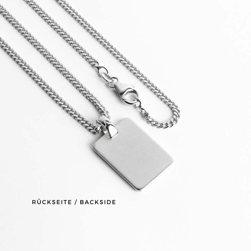 engraving plate rectangular necklace large 925 silver rhodium-plated