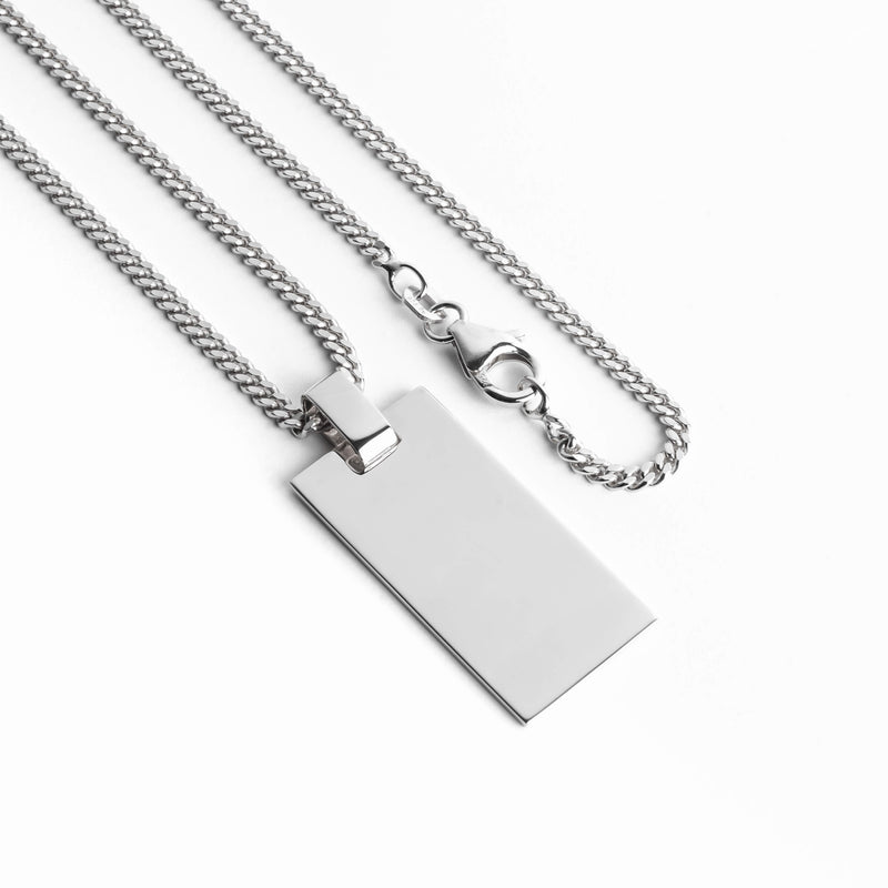 ENGRAVING PLATE RECTANGLE NECKLACE 925 SILVER RHODIUM PLATED