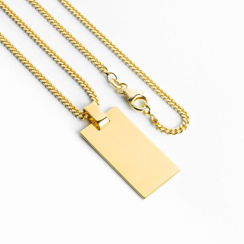 ENGRAVING PLATE RECTANGLE NECKLACE 925 SILVER 18 CARAT GOLD PLATED