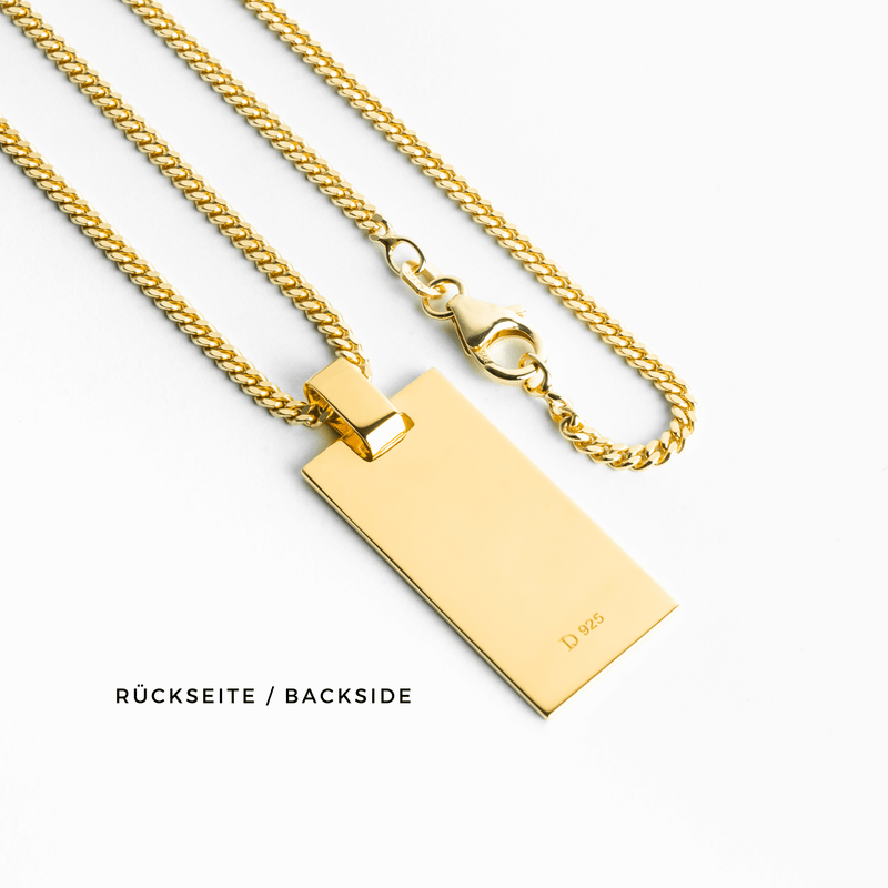 ENGRAVING PLATE RECTANGLE NECKLACE 925 SILVER 18 CARAT GOLD PLATED