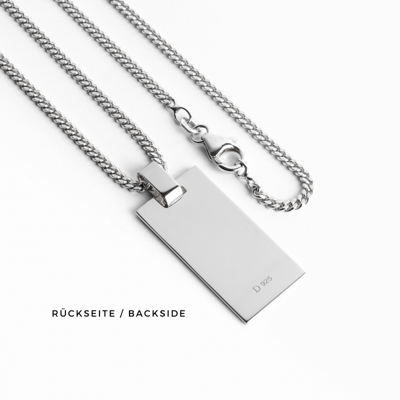 ENGRAVING PLATE RECTANGLE NECKLACE 925 SILVER RHODIUM PLATED