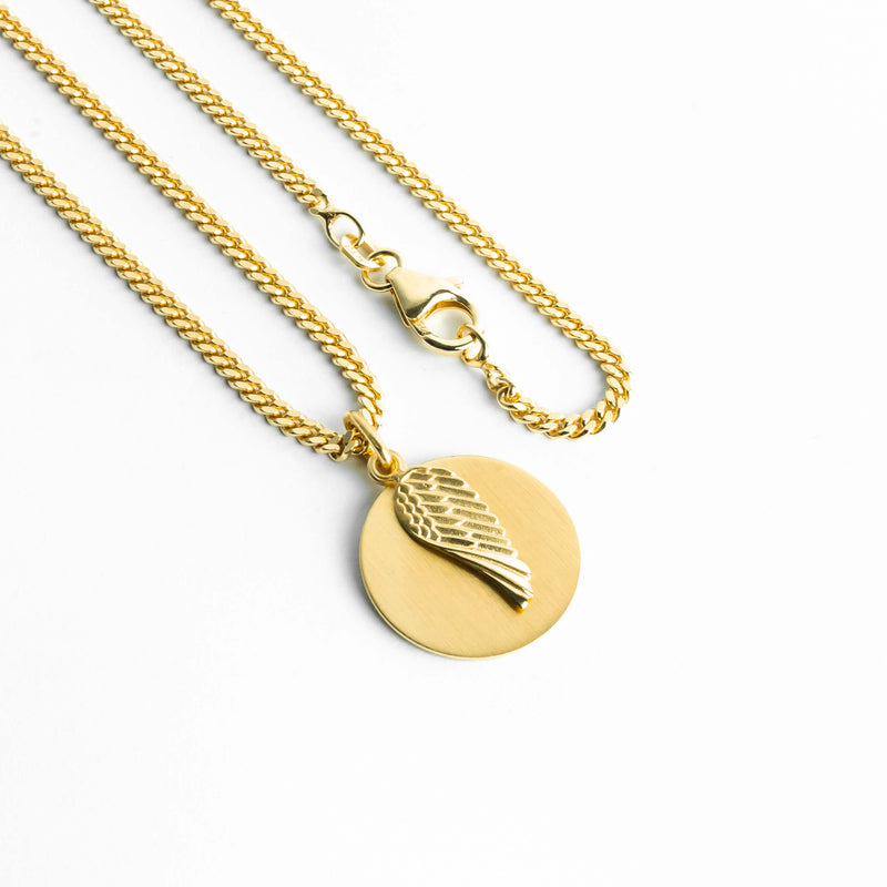 WING ENGRAVING PLATE NECKLACE 925 SILVER 18 CARAT GOLD PLATED