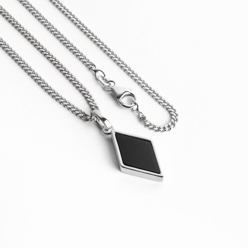 ONYX DIAMOND NECKLACE 925 SILVER RHODIUM PLATED