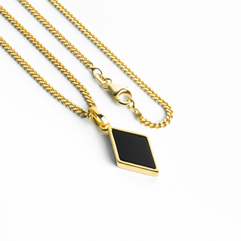 ONYX DIAMOND NECKLACE 925 SILVER 18 CARAT GOLD PLATED