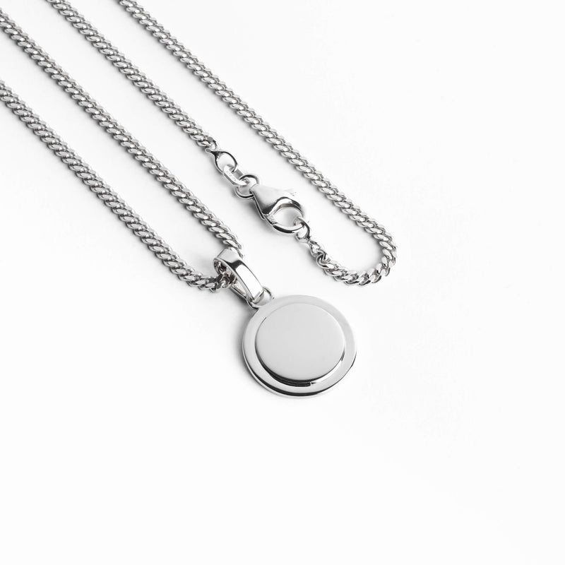 ENGRAVING PLATE COIN NECKLACE 925 SILVER RHODIUM PLATED
