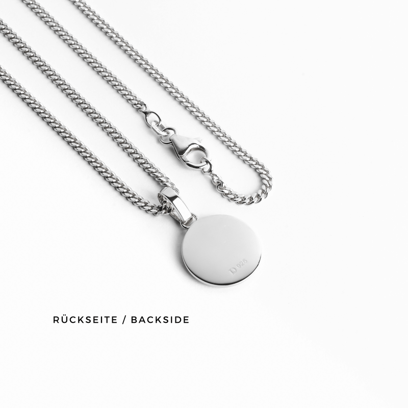 ENGRAVING PLATE COIN NECKLACE 925 SILVER RHODIUM PLATED