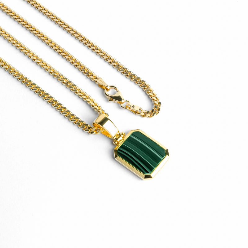 MALACHITE OCTAGON NECKLACE 925 SILVER 18 CARAT GOLD PLATED