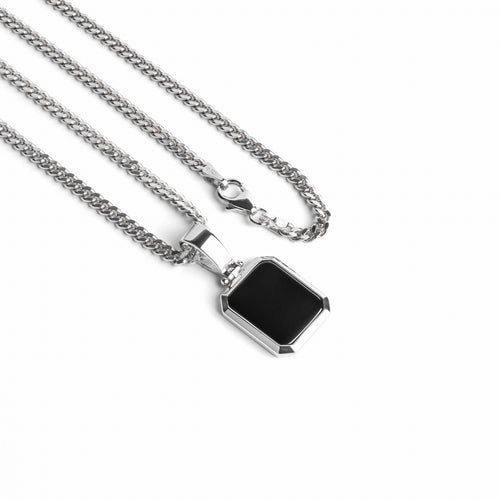 ONYX OCTAGON NECKLACE 925 SILVER RHODIUM-PLATED - IDENTIM®