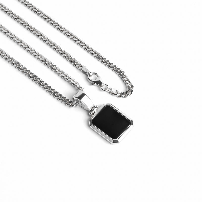 ONYX OCTAGON NECKLACE 925 SILVER RHODIUM-PLATED