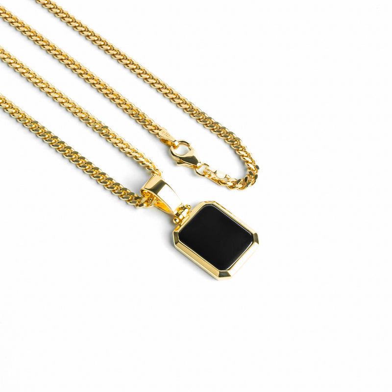ONYX OCTAGON NECKLACE 925 SILVER 18 CARAT GOLD PLATED