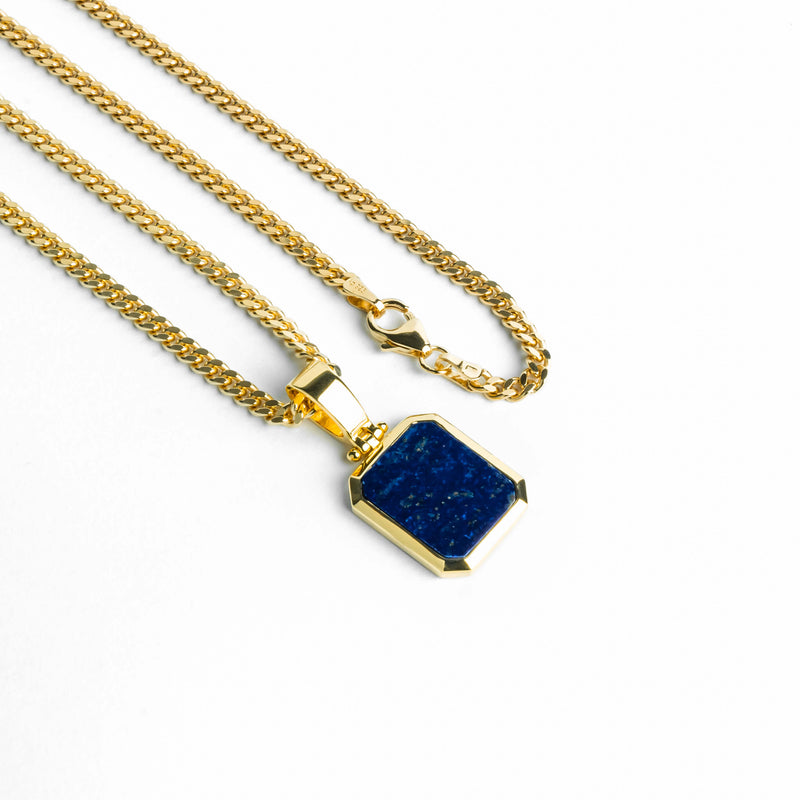 LAPIS OCTAGON NECKLACE 925 SILVER 18 CARAT GOLD PLATED