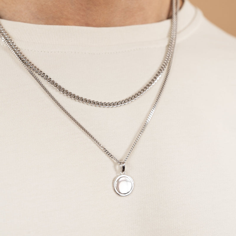 ENGRAVING PLATE COIN NECKLACE 925 SILVER RHODIUM PLATED