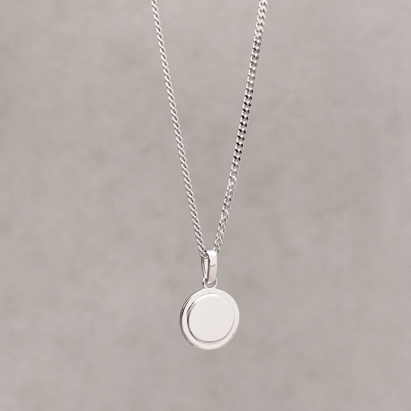ENGRAVING PLATE COIN NECKLACE 925 SILVER RHODIUM PLATED