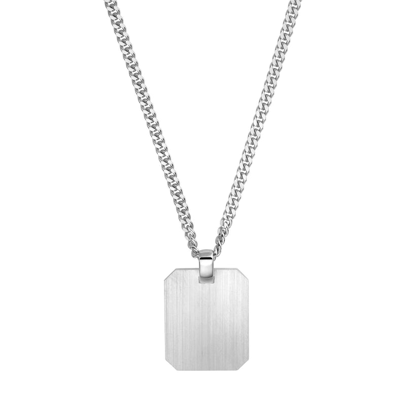ENGRAVING PLATE OCTAGON NECKLACE 925 SILVER RHODIUM PLATED